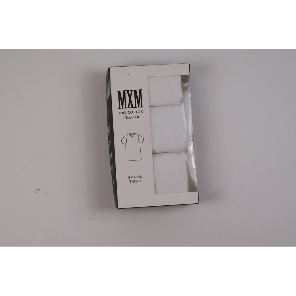 MXM 3 Pack V Neck T-Shirts White Solid Medium 100% Cotton NWT